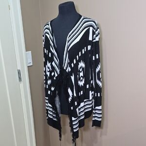 UMGEE Geometric Tribal Patterned Knit Open Front Sweater